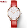 OLEVS Women Watch Red  Casual Leather Ladies Watches