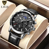 Mens Watches LIGE Top Brand Luxury Leather Casual Quartz Watch